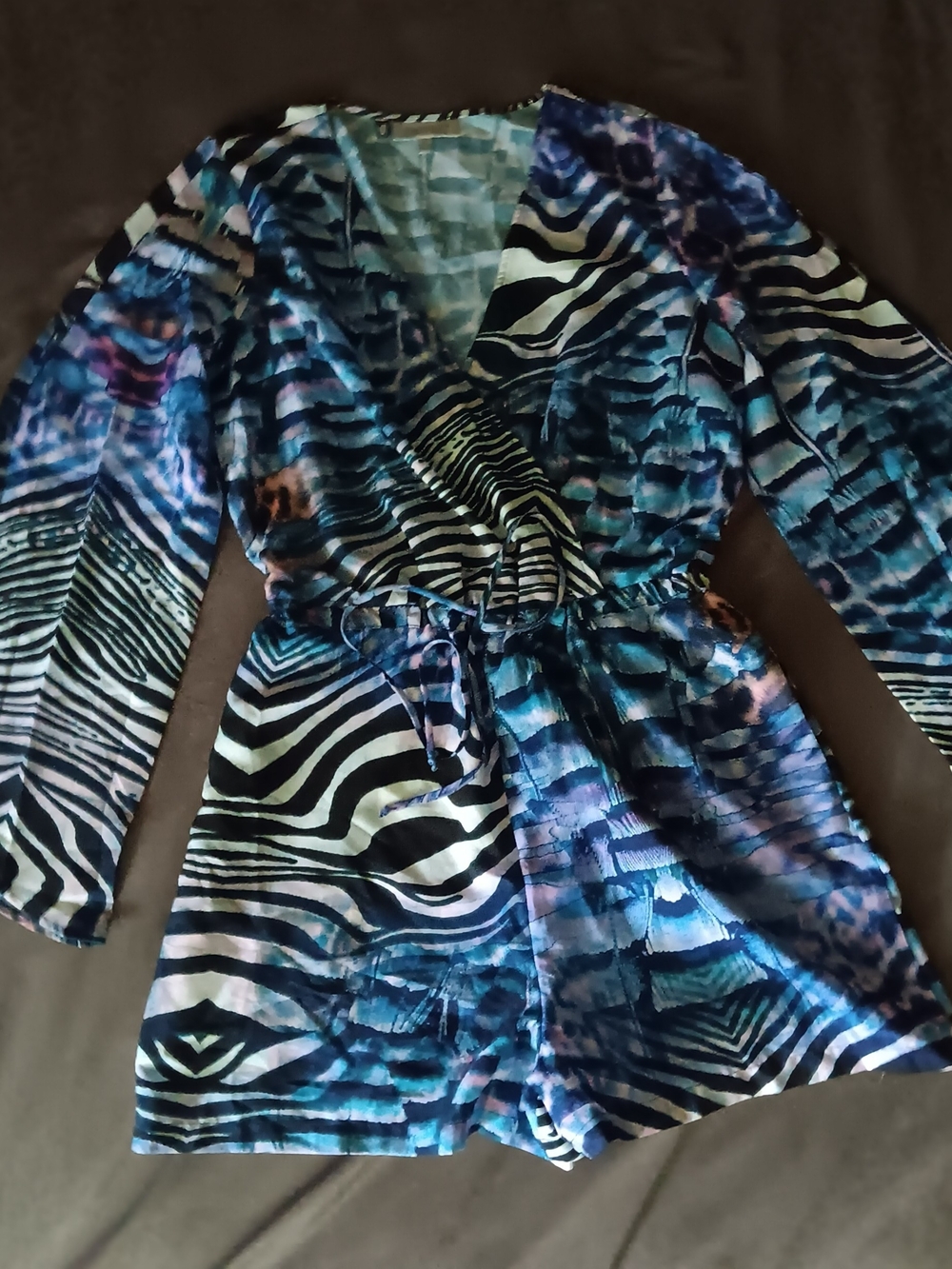 Jennifer Lopez Blue Zebra-Print Wrap Romper